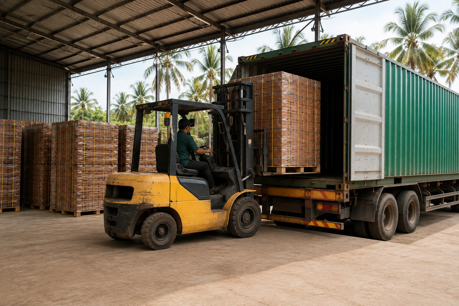 Cocopeat loading into container